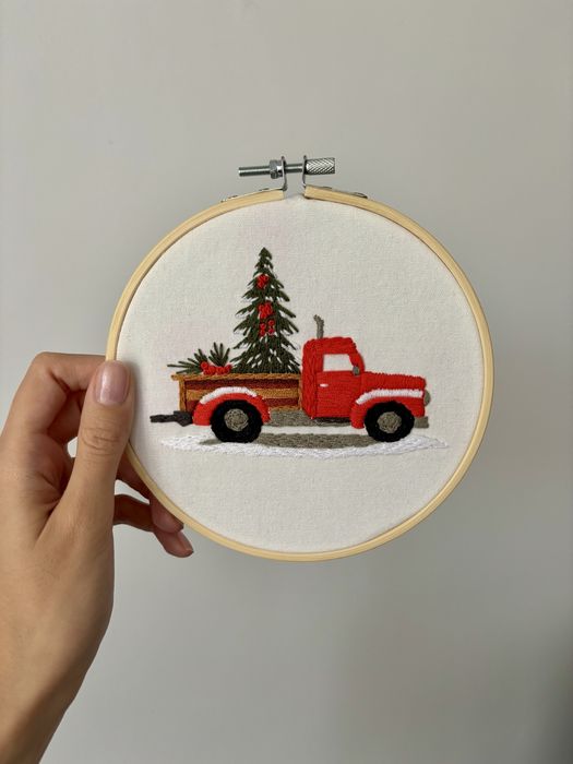 Dekoracja świąteczna handmade - tamborek z haftem