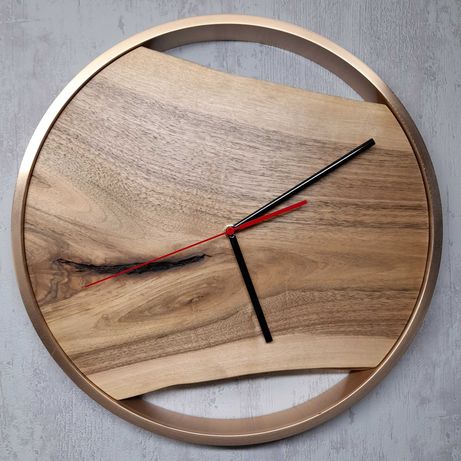 Zegar Loft  Drewniany Ścienny  obręcz 39cm orzech / brąz