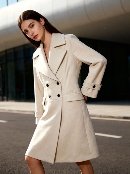 Кашемировое шерстяное пальто молочного цвета