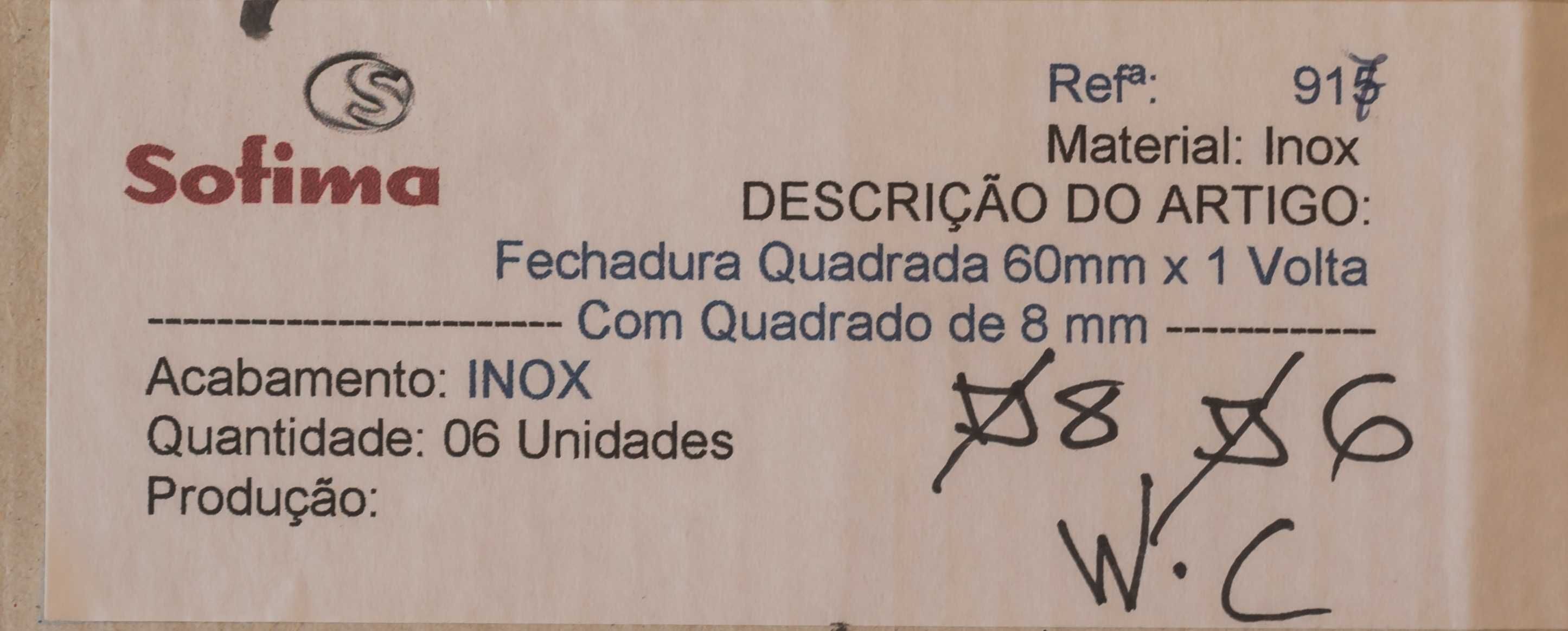 11x Sofima Fechadura Quadrada 60mm x 1 Volta  - INOX