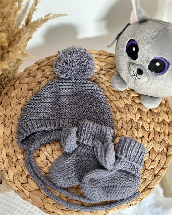 Вʼязана шапка і пінетки мерінос Babyorganic