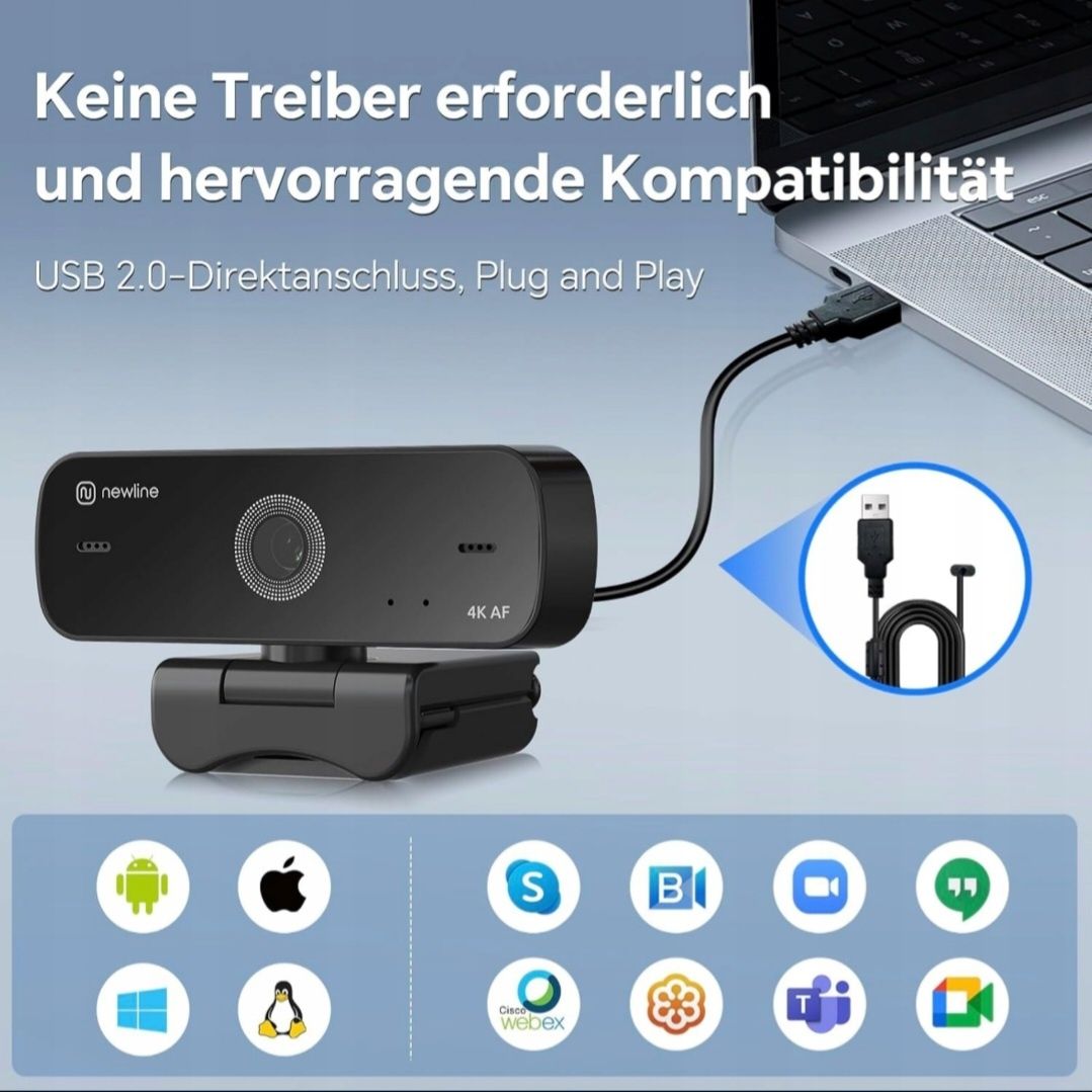 N newline Kamera internetowa PC, 2 mikrofony z redukcją szumów