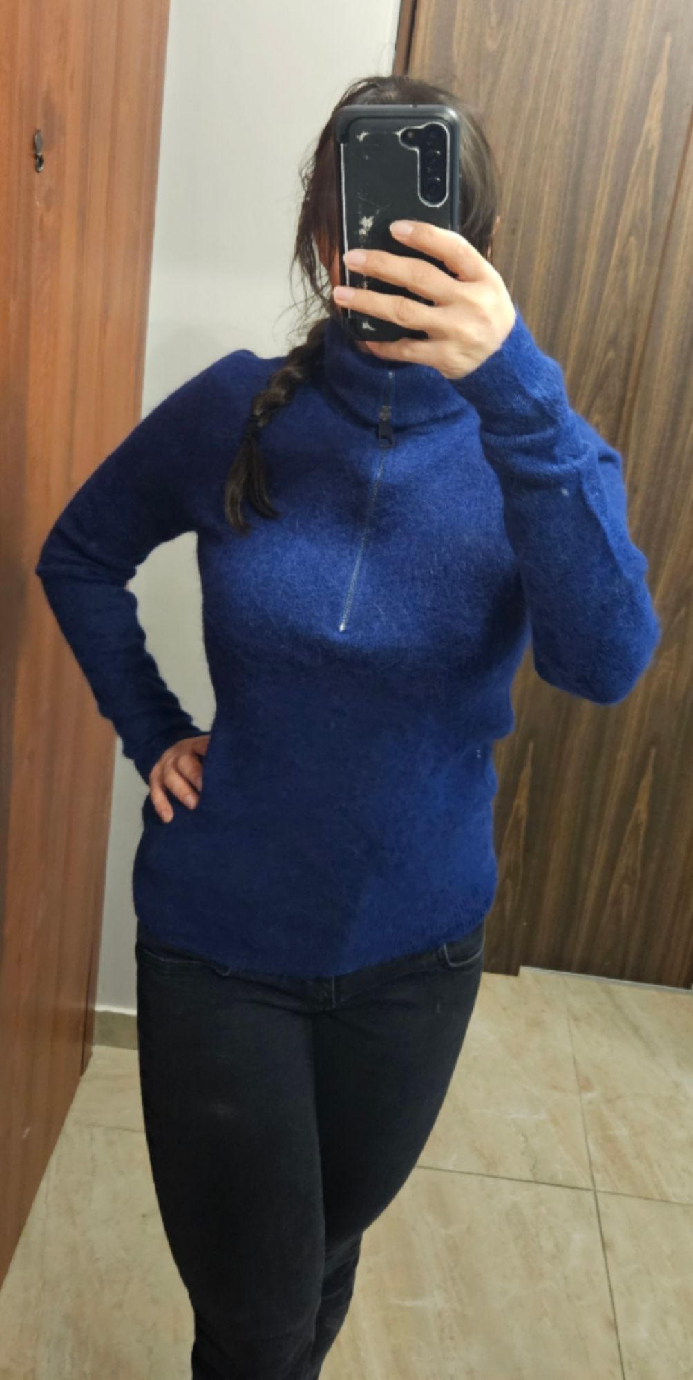 Niebieski kobaltowy sweter Zara alpaka wełna