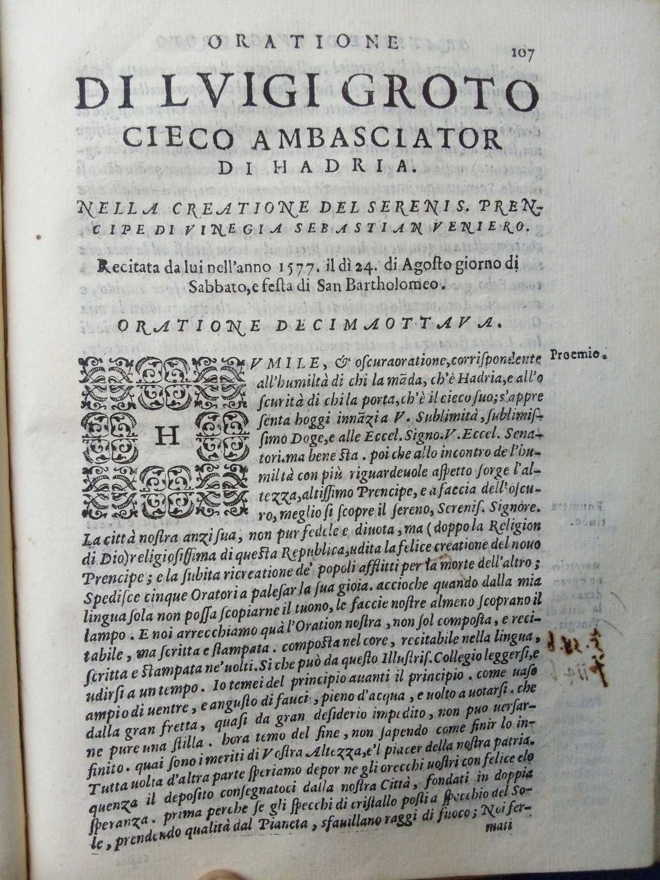 Rara e excelente 1.ª edição do século XVI de Luigi Groto. 1586.