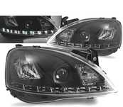CONJUNTOS DE FARÓIS PARA OPEL CORSA C 00-06 LED DAYLIGHT PRETOS