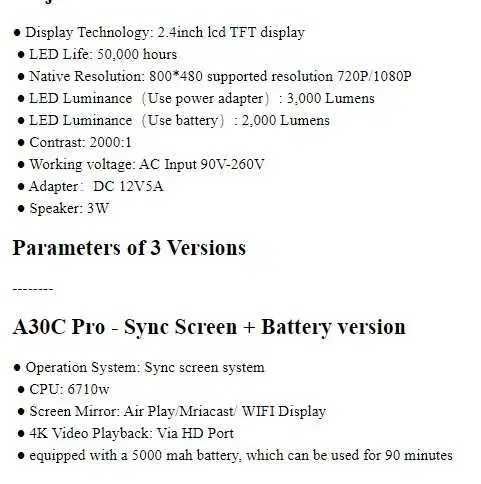 AUN A30C Pro аккумуляторный автономный мини Wifi проектор