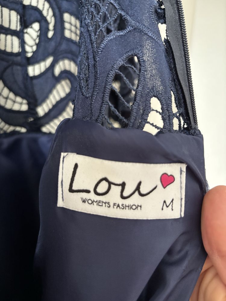 Lou Michelle zjawiskowa welurowa sukienka granat M