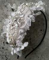 fascynator ozdoba włosów ślub ręcznie robiony koronka cyrkonie perły
