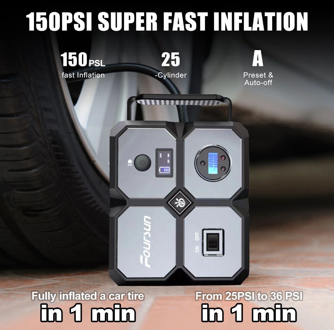 Booster Para carro 26800mAh 4000a 4 em 1 com Compressor de Ar sem Fios