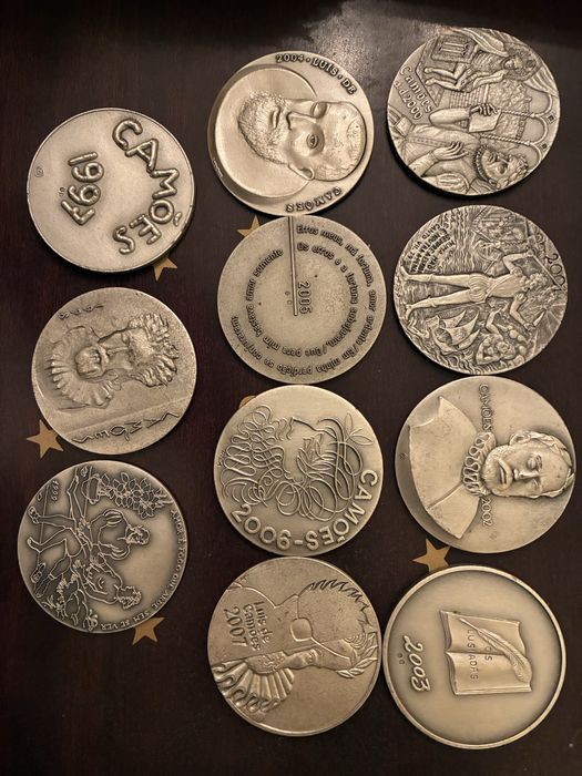 Colecao moedas comemorativas sobre Camoes em prata 925 Camoes