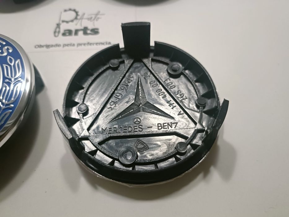 Conjunto 4 Centros jante Mercedes 75mm (Cromado/Azul) 3 pinos