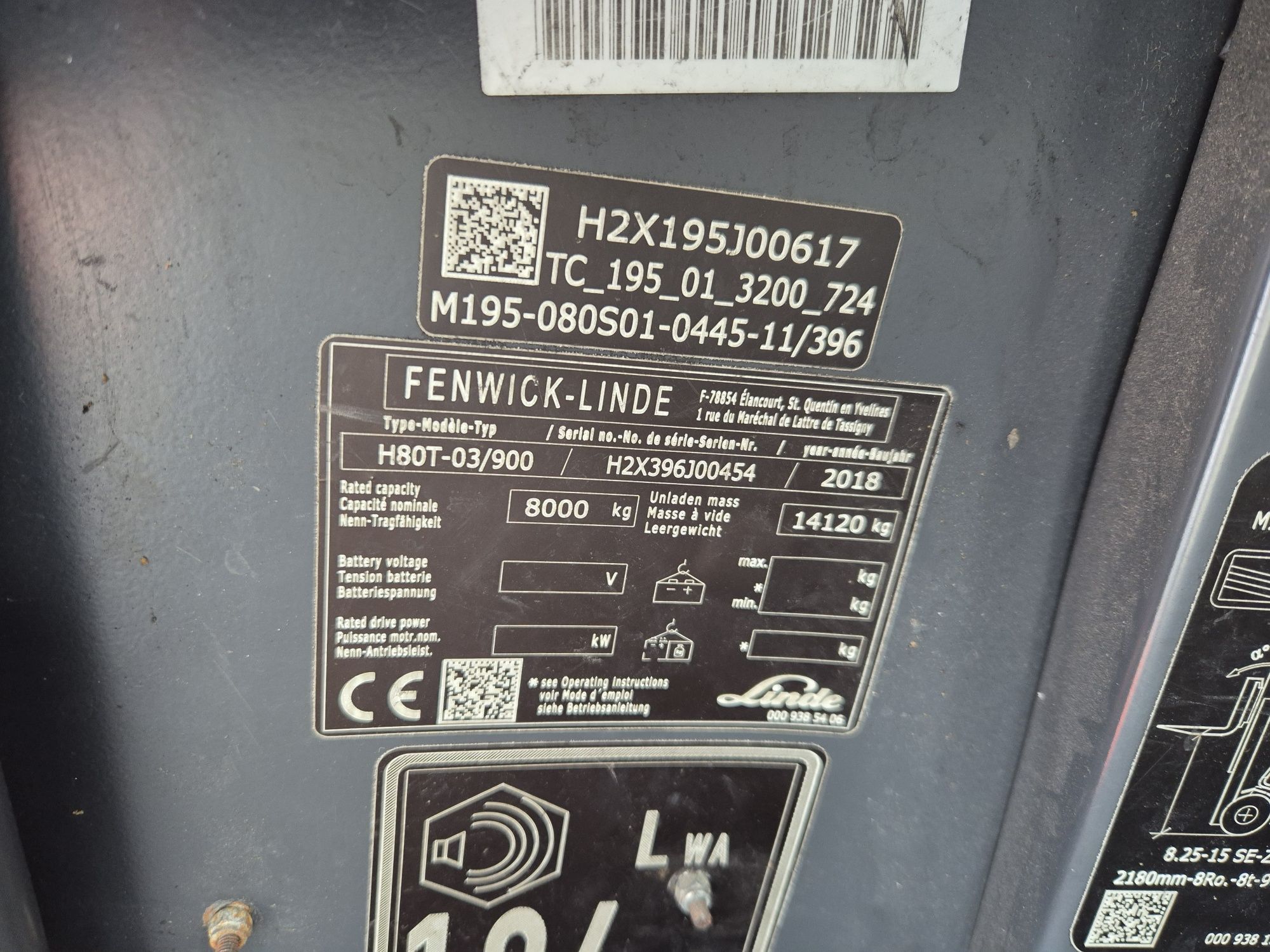 Wózek widłowy Linde H80T-03/900 rok 2018 przebieg 9567mth