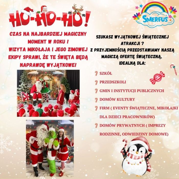 Mikołaj, Śnieżynka, Elfy, Warsztaty,Halloween, Bale Karnawałowe,