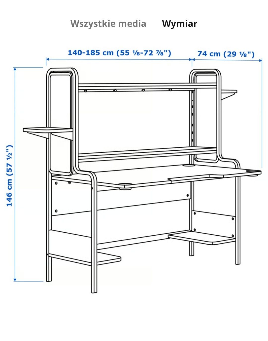 Biurko FREDDE (IKEA)
Biurko gamingowe, czarny, 140/185x74x146 cm