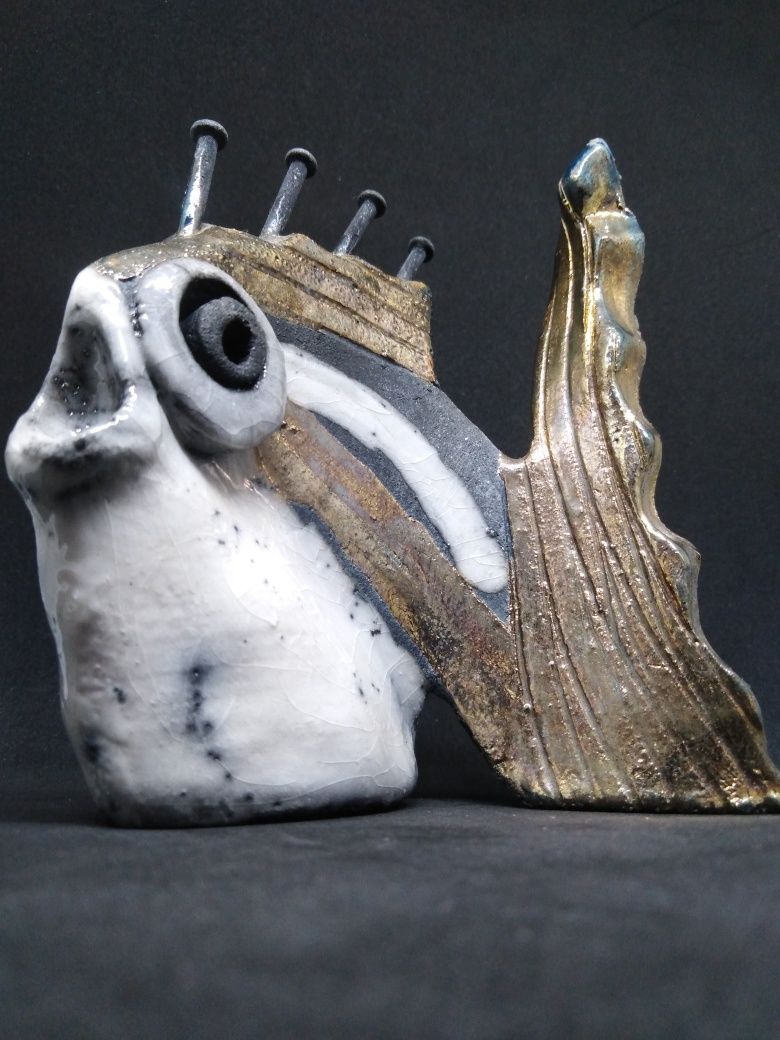 Rzeźba ceramika artystyczna figurka ryba loft industrial