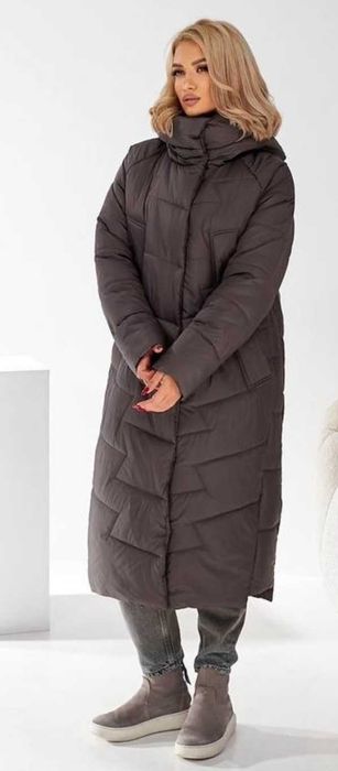 Зимовий довгий пуховик пальто плащ