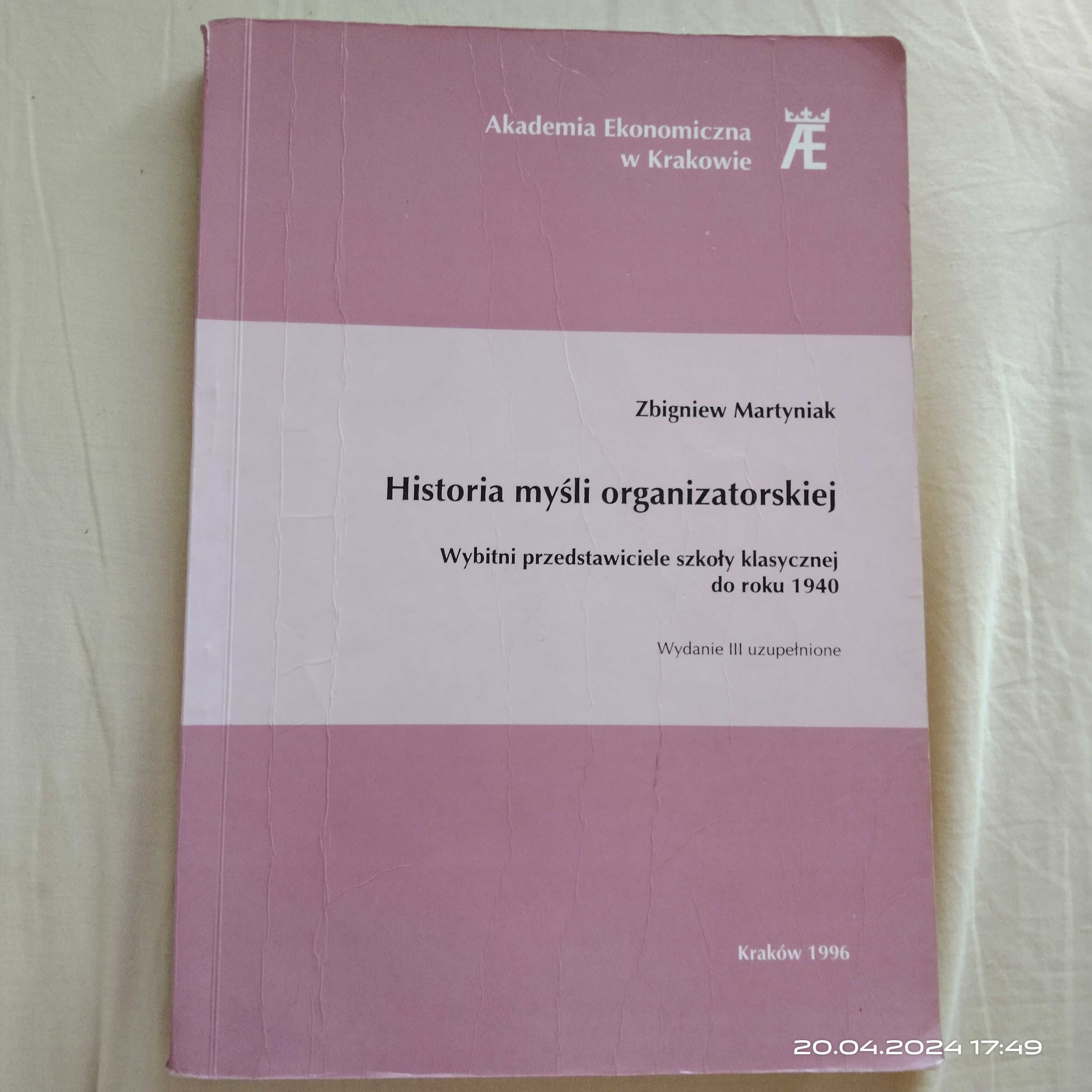 Książka "Historia myśli organizatorskiej" Z. Martyniak