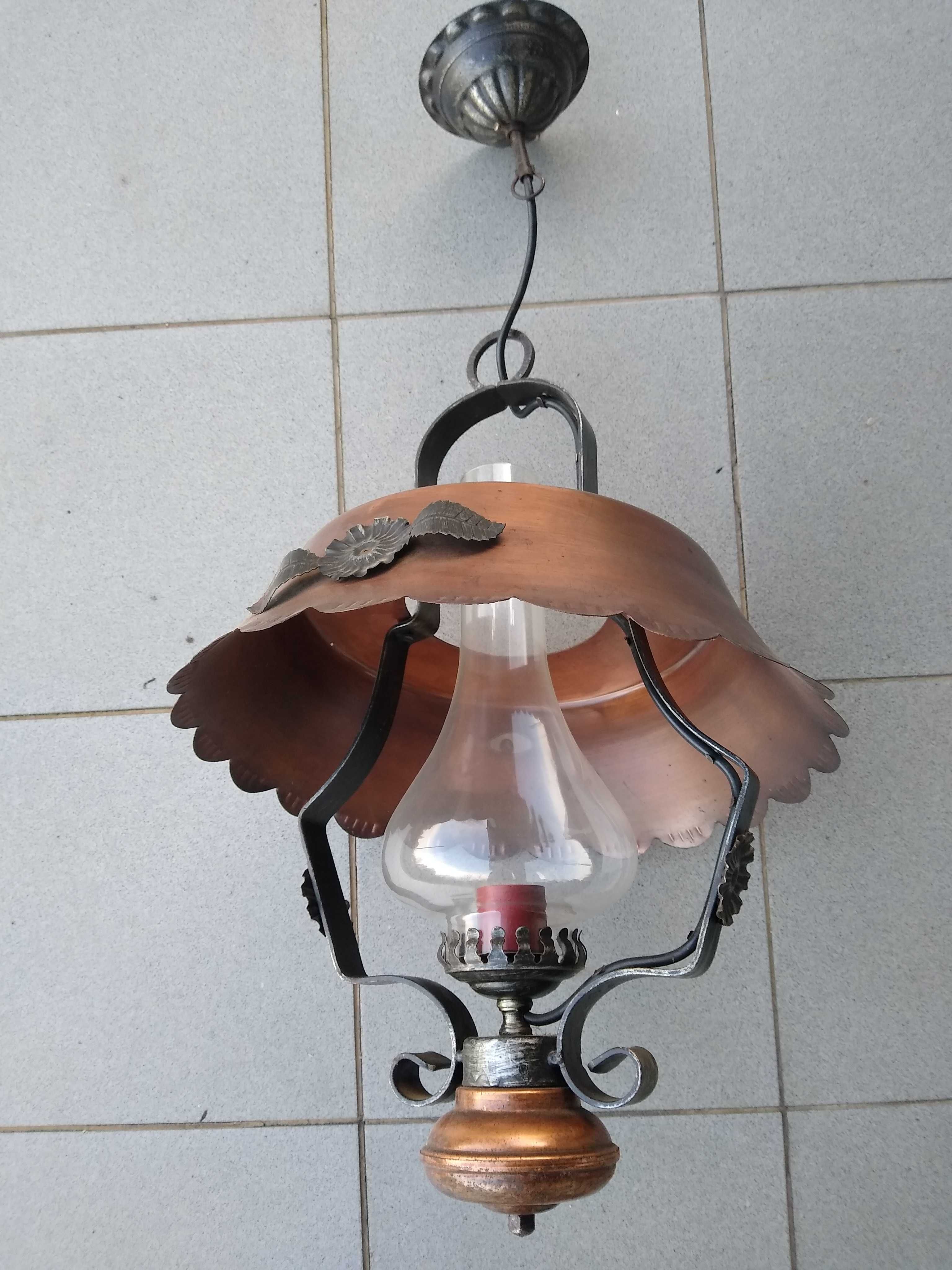 Lampa / żyrandol retro miedziana