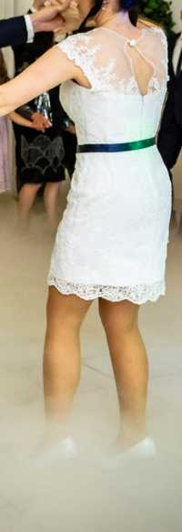 sukienka ślubna biała krótka koronka 38 M