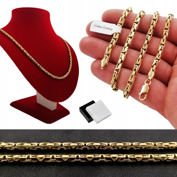 Złoty Łańcuszek Męski Splot Królewski Pr. 925/585/45 Cm Prezent + Dedy