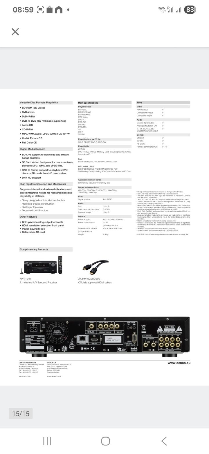 Odtwarzać CD/DVD Denon DBP-2010 i Wzmacniacz Denon AVR-2803 i