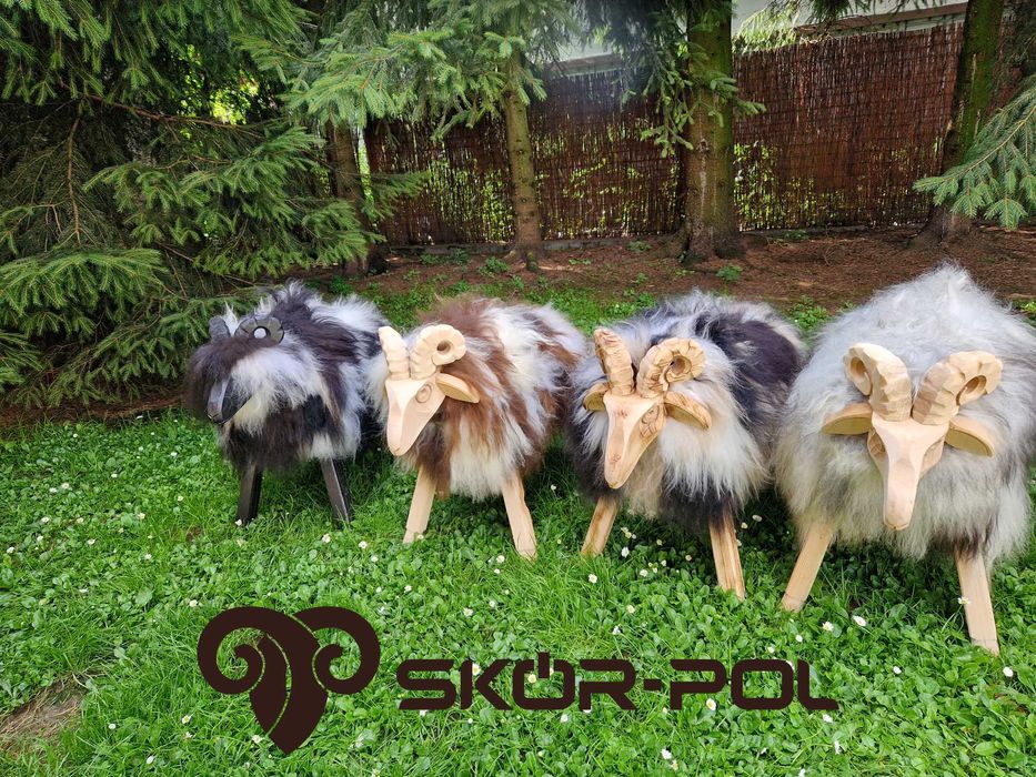 Baran Dekoracyjny Obity Skórą Owczą Stołek Krzesło Skór-Pol