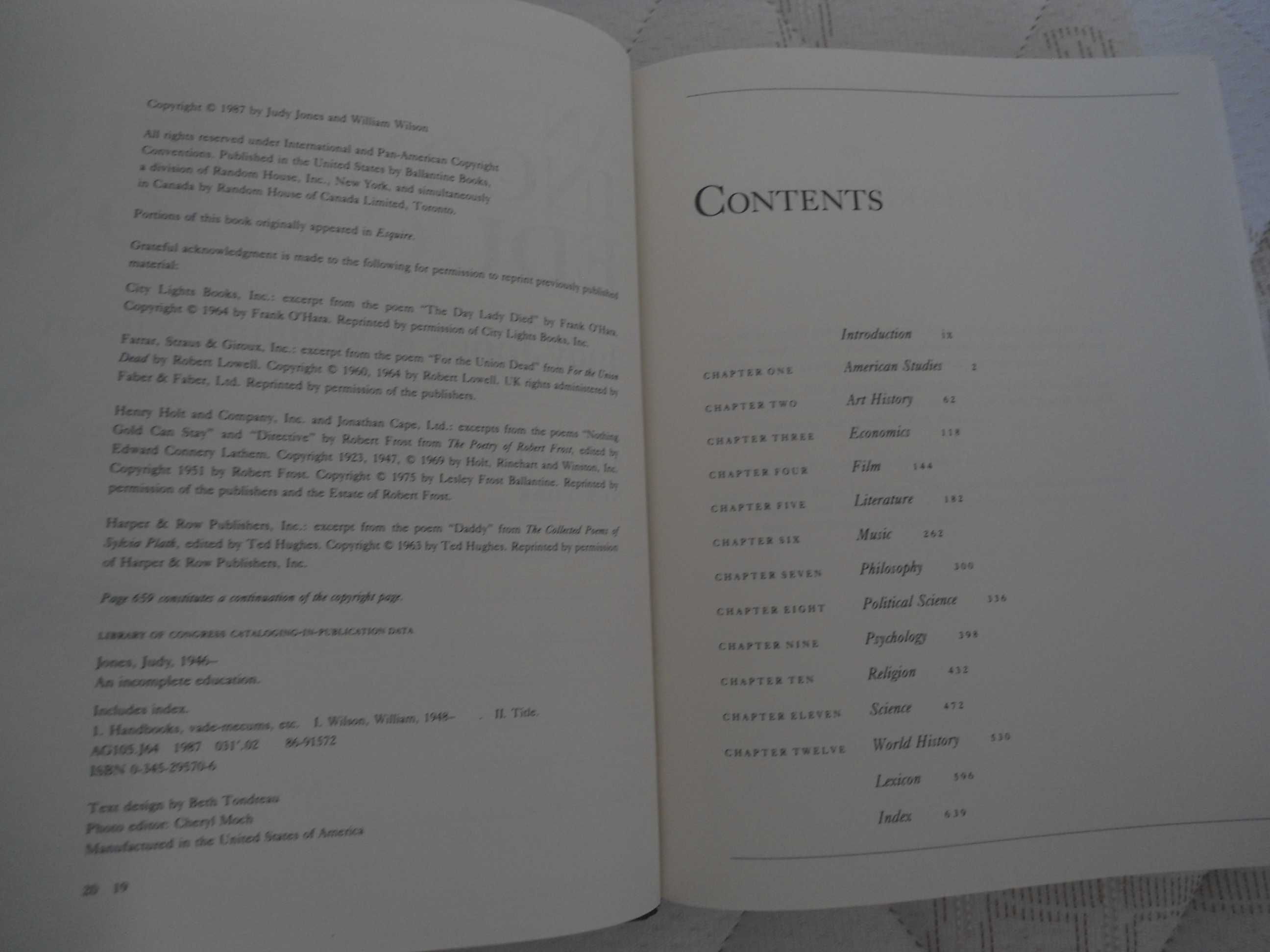 An Incomplete Education por Judy Jones e William Wilson