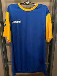 Niebieska Koszulka Sportowa Hummel z Żółtymi rękawmi XL