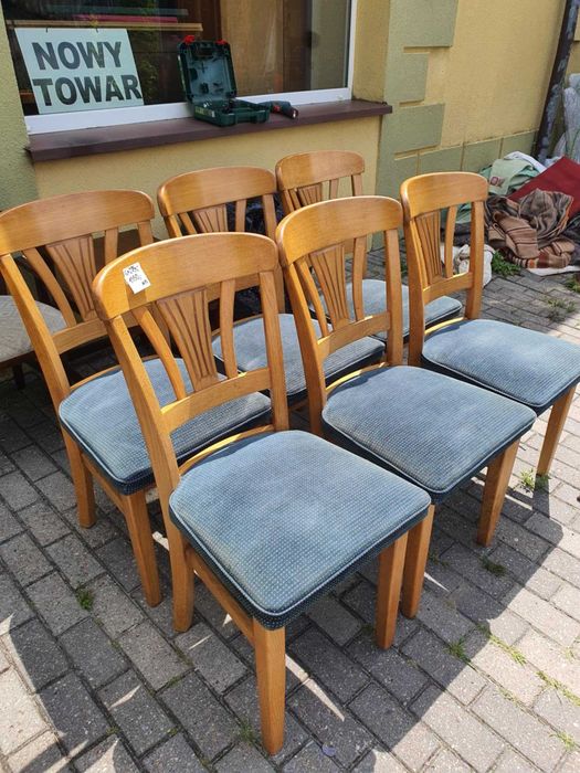 Komplet 6 krzeseł krzesła drewno dębowe tapicerowane stan bdb FV DOWÓZ