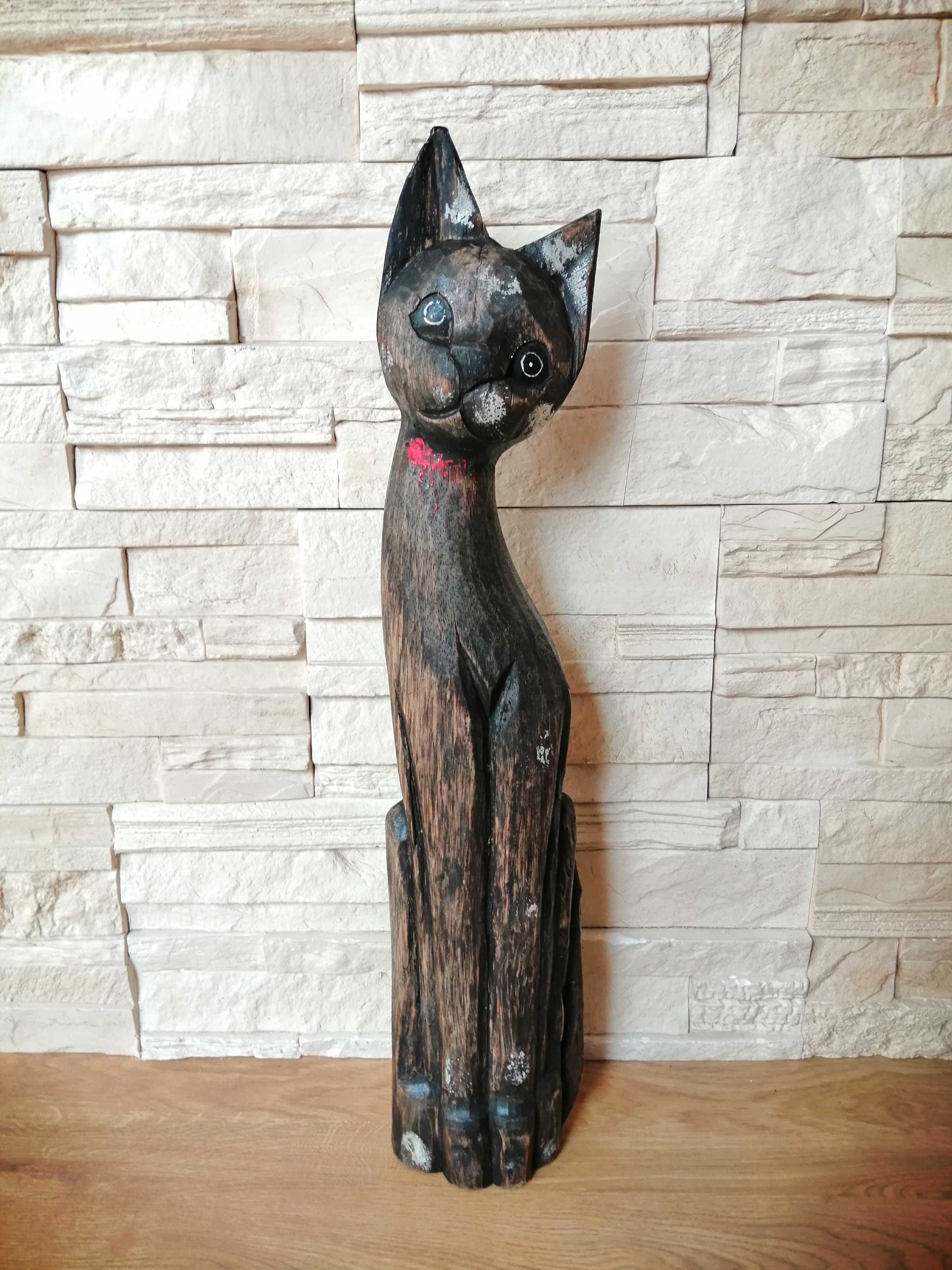 Drewniany kot figurka, rzeźba 60 cm