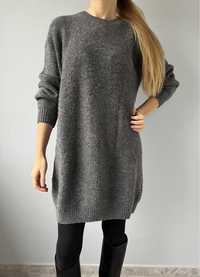 H&M sukienka swetrowa z wełną sweter oversize S M 36 38 szary