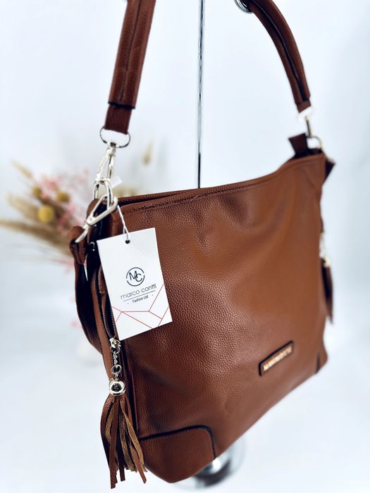 Nowa modna torebka damska worek firmowa Marco contti brązowa