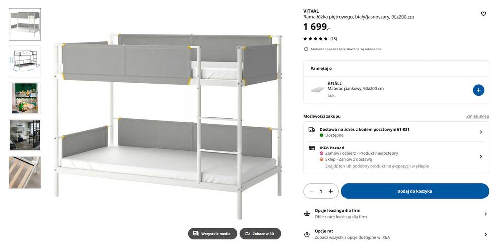 Łóżko piętrowe IKEA Vitval