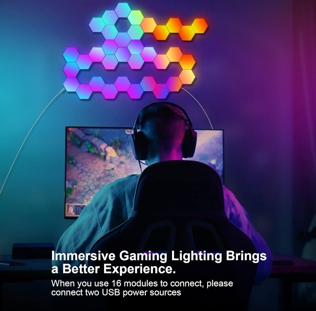 12 szt Lampka Hexagon Dekoracja Ścienna Plaster Miodu LED RGB Pilot