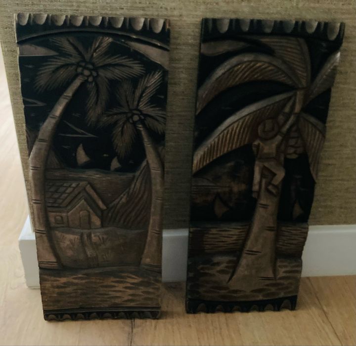 Quadros, pratos, espanta espiritos, elefante, peixe e girafa