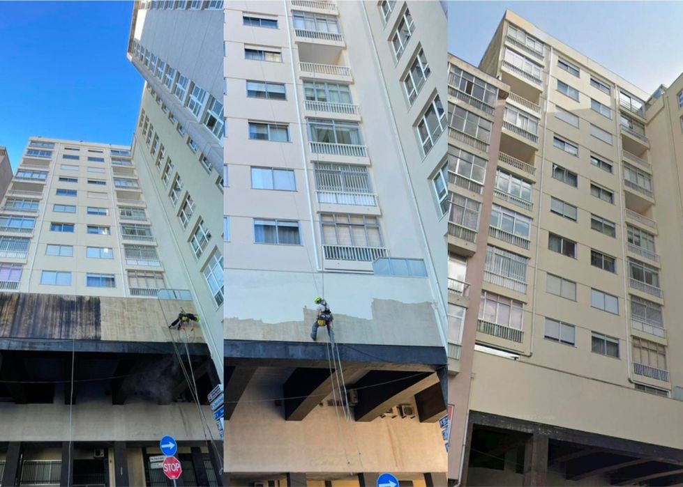 Lavagem e Pintura de fachadas em Rappel (acesso por cordas)
