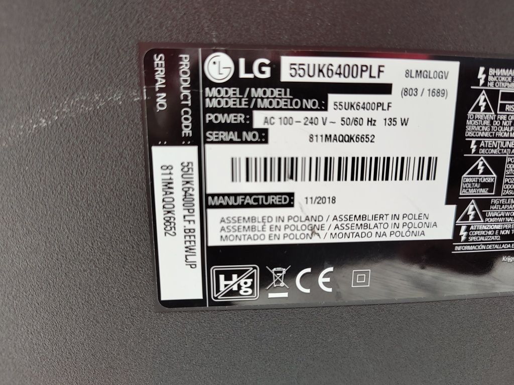 TV LG 55 cali telewizor LED 55UK6400PLF