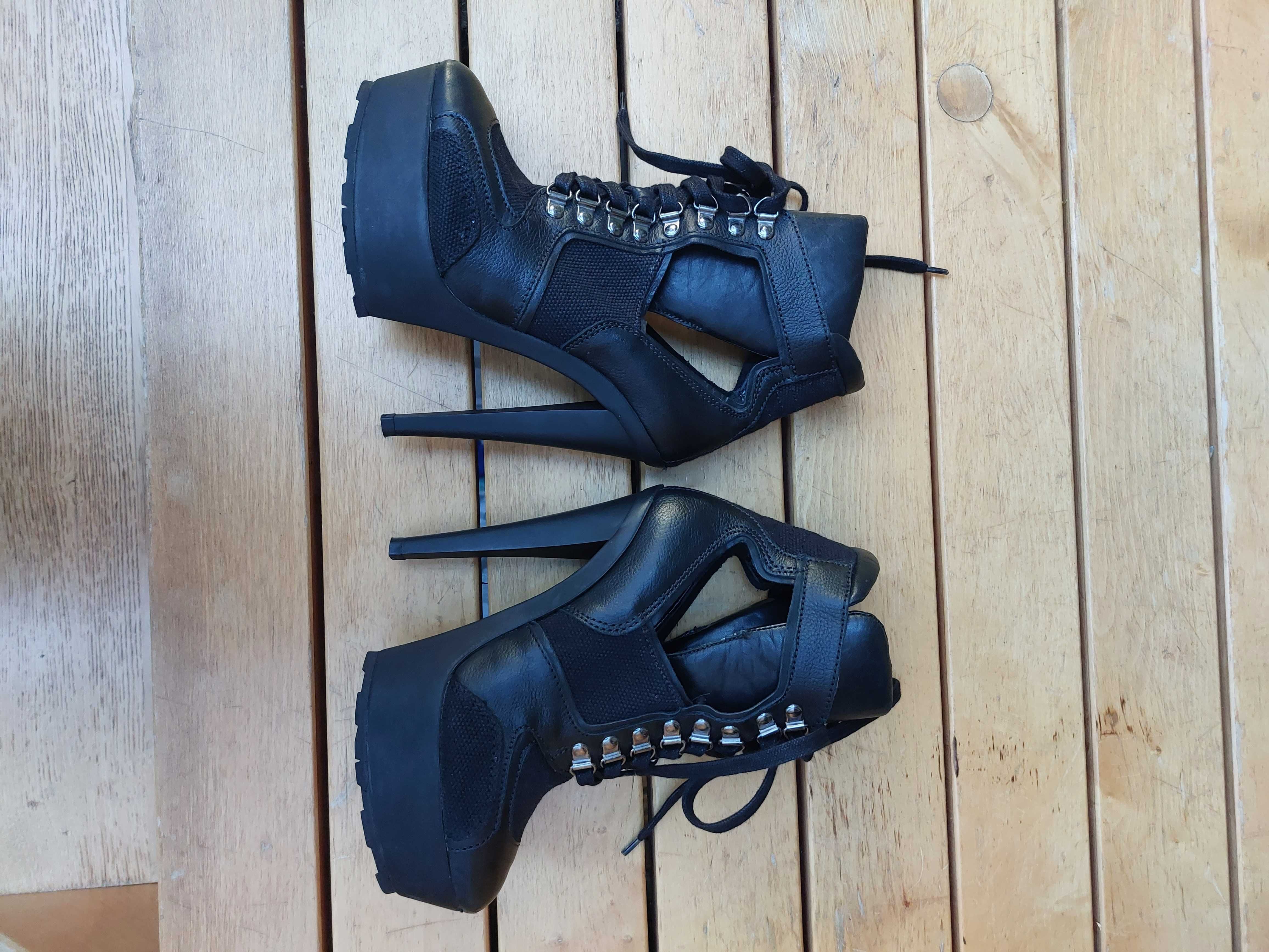 czarne botki River Island Rihanna 39 platformy szpilki pleaser fetish