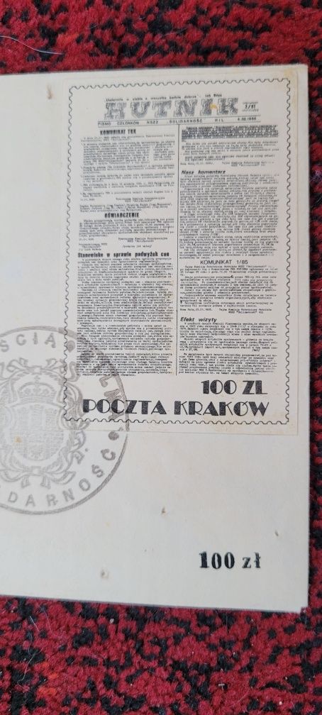 Solidarność 6 lat z "Hutnikiem" pocztą podziemna koperta
