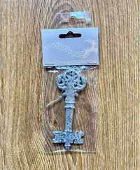 Świąteczna dekoracja piękny srebrny klucz 11,5 cm SUPER
