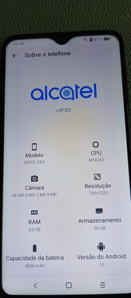 Telemóvel Vodafone Alcatel 3L desbloqueado à rede
