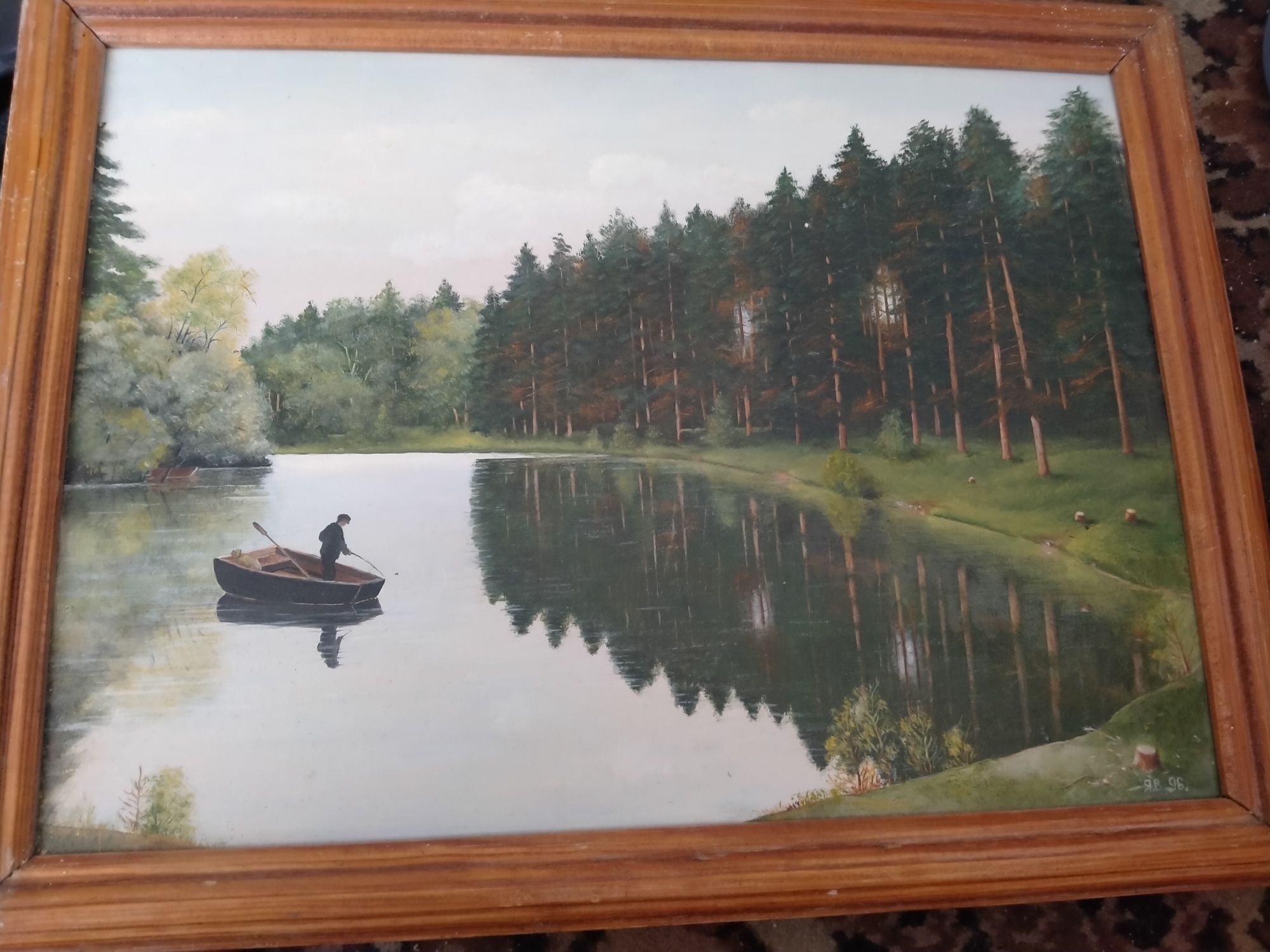 Картина лісове озеро рибалка