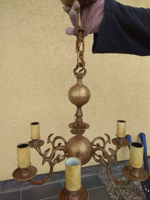 Lampa Mosiężna 6 świateł antyk