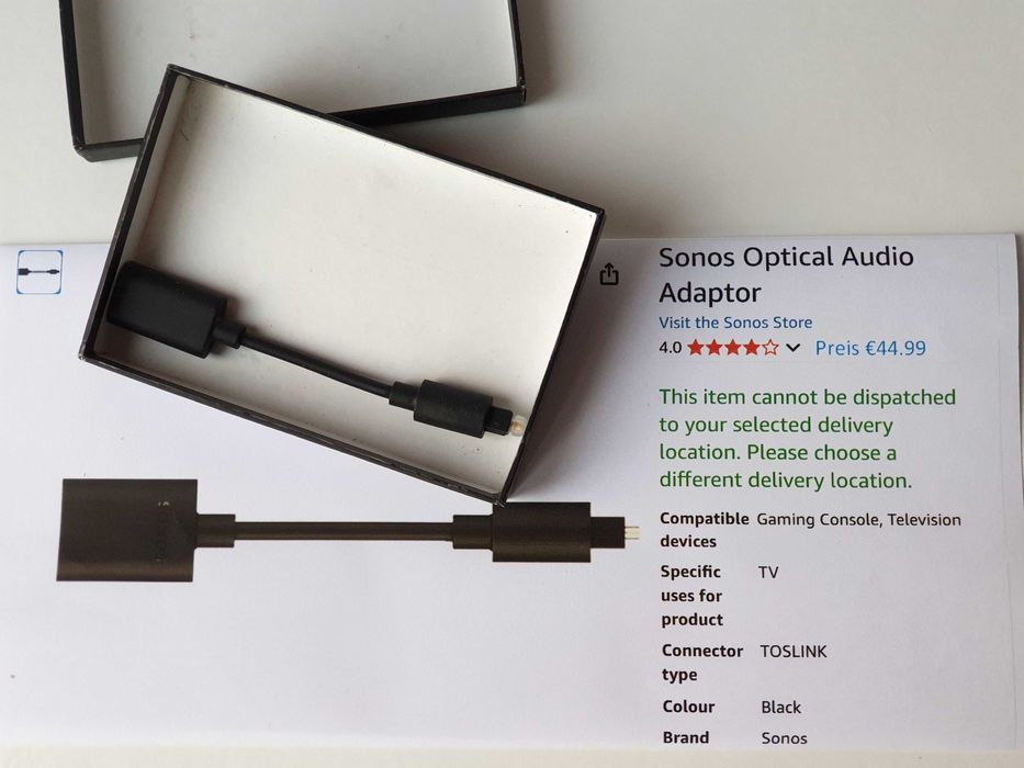 адаптер Sonos OPADPWW1BLK Optical Audio