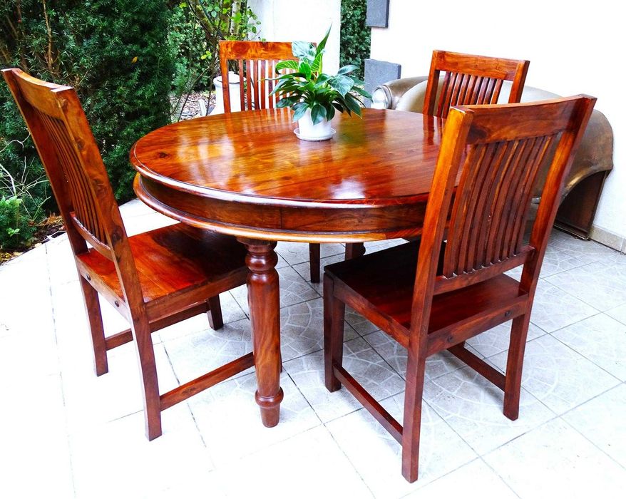 Stół drewniany indyjski - 120 cm + 4 stylowe krzesła - AlmiDecor
