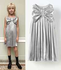 Zara srebrna sukienka o kroju balloon z kokardą 13 14 lat