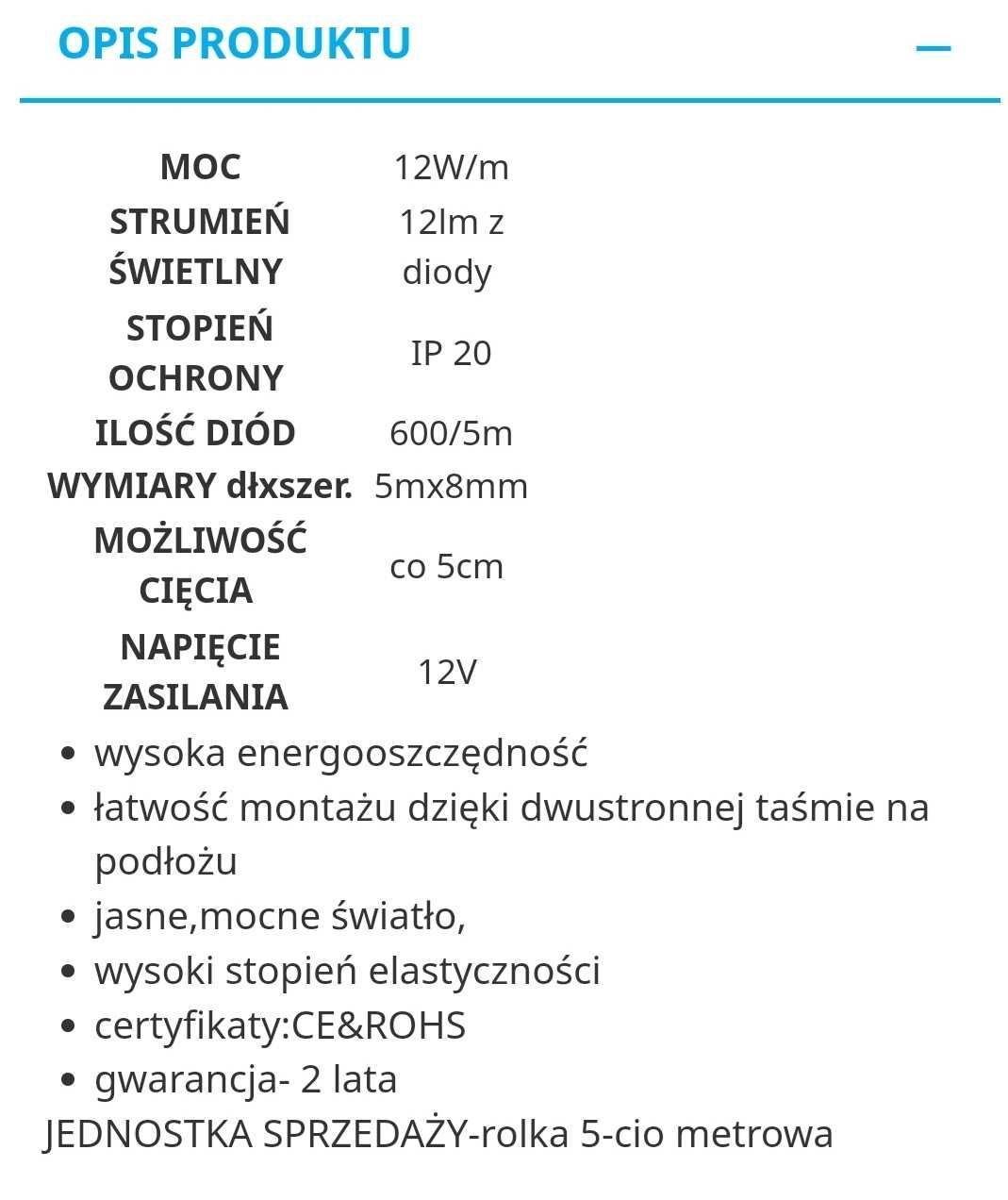 Taśma LED 12W zimna 120LED/m HIGH LUMEN 5M
