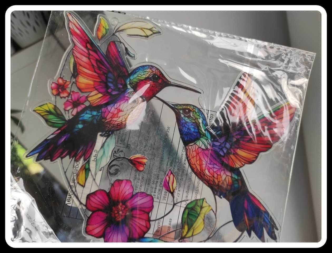 Witraż ozdoba dekoracja okienna ptaki kolibry kwiaty
