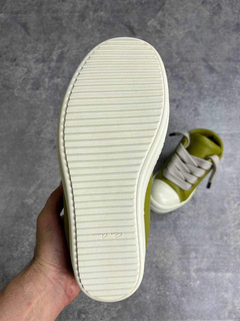 Кеди Rick Owens leather ramones jumbo lace laces кроссовки зелені