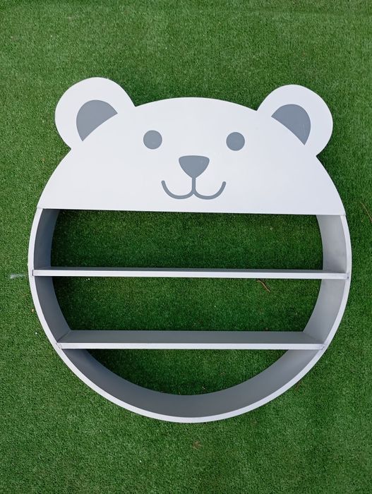 Regał Tonie, półka wisząca, Motyw niedźwiedzia, szara 50cm